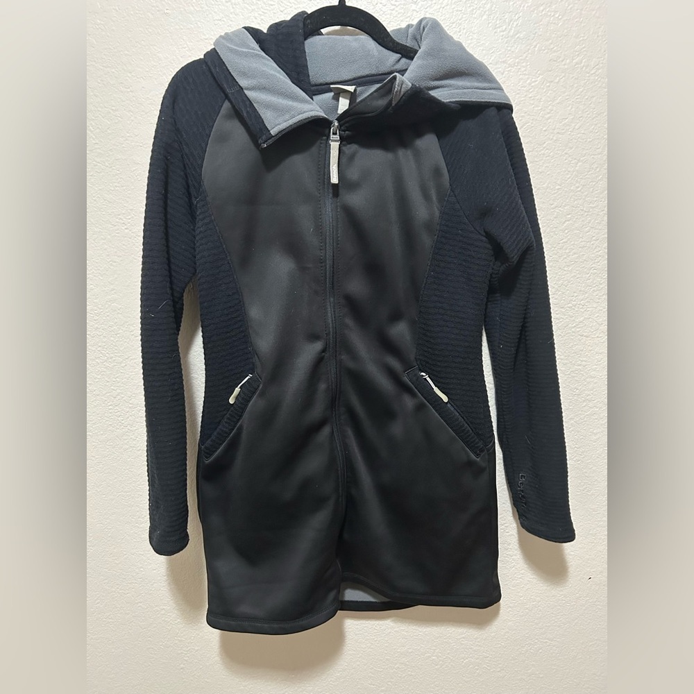 Bench Black Longline Softshell Fleeced Lined Hoodie Jacket Size Large Zip Up